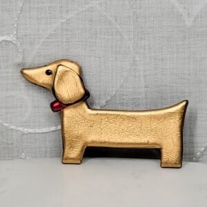 Vintage Dachshund Pin 3" Gold Tone Handmade Wiener Dog Brooch‎ Lapel Stick